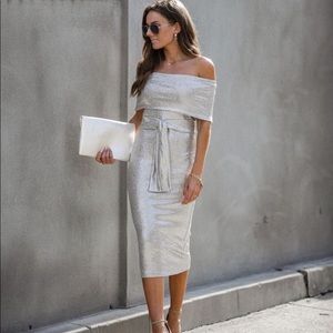 Vici metallic off the shoulder dress